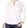 Calvin Klein Women's Plus-Size Non-Iron Knit Combo Shirt -All Style Shop 71ott8NUUSL. AC SR736920